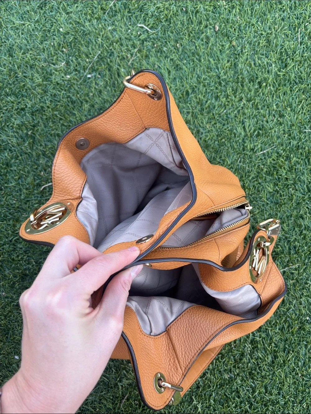 Michael Kors Lillie Large Pebbled Leather Slouchy Hobo Bag Marigold Warm Amber